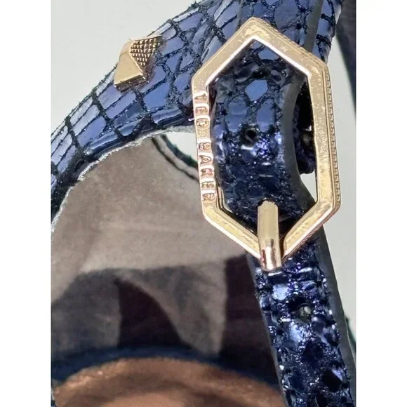 Ted Baker Heels 38 / US 7.5 Navy Strappy Heels Square Toe Ankle Strap Old Money - Picture 12 of 16